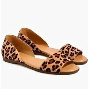 J. Crew Calf Hair Leopard D'Orsay Flats Open Toe Glam Statement Shoe Bold Indie